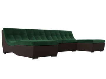Большой П-образный диван Монреаль, Зеленый\Коричневый (Велюр\Экокожа) в Чите