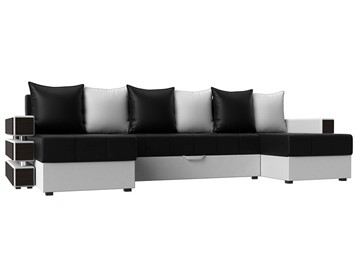 Большой П-образный диван Венеция боннель, Черный\Белый (Экокожа) в Чите