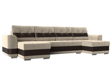 П-образный диван Честер, Бежевый/коричневый (вельвет/экокожа) в Чите