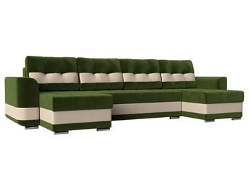 П-образный диван Честер, Зеленый/бежевый (вельвет/экокожа) в Чите
