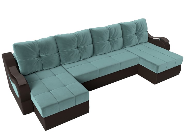П-образный диван Меркурий П, Бирюзовый\Коричневый (Велюр\Экокожа) в Чите - изображение 5
