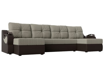 П-образный диван Меркурий П, Корфу 02 (рогожка)/коричневый (экокожа) в Чите