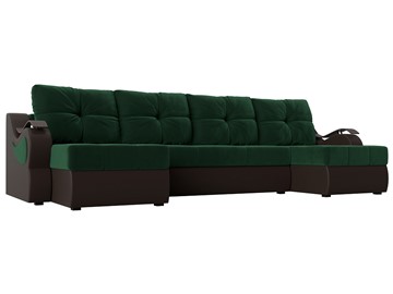 П-образный диван Меркурий П, Зеленый\Коричневый (Велюр\Экокожа) в Чите