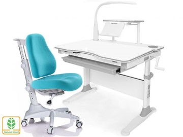 Растущая парта + стул Mealux EVO Evo-30 G (арт. Evo-30 G + Y-528 KBL)/(стол+полка+кресло+чехол+лампа)/белая столешница (дерево), цвет пластика серый в Чите