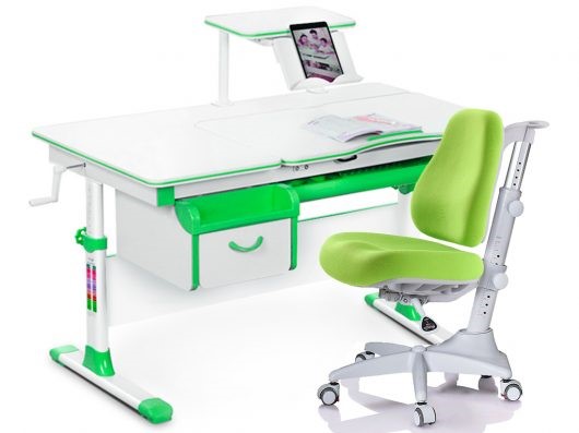 Комплект растущая парта + стул Mealux EVO Evo-40 Z (арт. Evo-40 Z + Y-528 KZ) / (стол+полка+кресло+чехол)/ белая столешница / цвет пластика зеленый в Чите - изображение