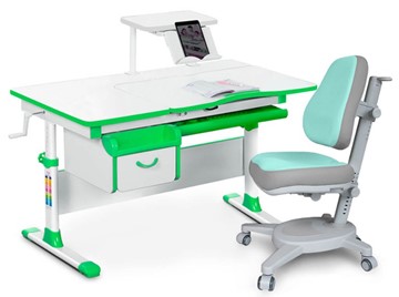 Комплект растущая парта + стул Mealux EVO Evo-40 Z (арт. Evo-40 Z + Y-110 TG) / (стол+полка+кресло) / белый, зеленый, серый в Чите