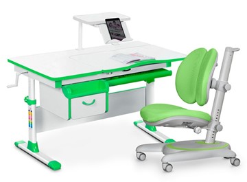 Комплект растущая парта + стул Mealux EVO Evo-40 Z (арт. Evo-40 Z + Y-115 KZ) / (стол+полка+кресло+чехол), белый, зеленый в Чите