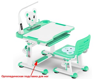Парта растущая и стул Mealux EVO BD-04 Teddy New XL, с лампой, green, зеленая в Чите
