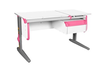 Детский стол-трансформер 1/75-40 (СУТ.25) + Tumba 1 Белый/серый/розовый в Чите