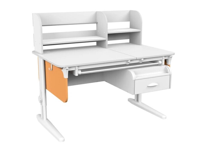 Растущий стол Lp/70-45 (СУТ.62 PRO) + Tumba 8 с лотком белый/белый/оранжевый в Чите - изображение 1