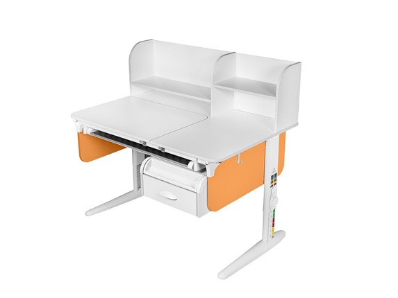 Растущий стол Lp/70-45 (СУТ.62 PRO) + Tumba 8 с лотком белый/белый/оранжевый в Чите - изображение