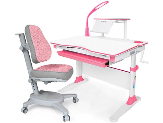 Растущая парта + стул Комплект Mealux EVO Evo-30 BL (арт. Evo-30 BL + Y-115 KBL), серый, розовый в Чите - изображение